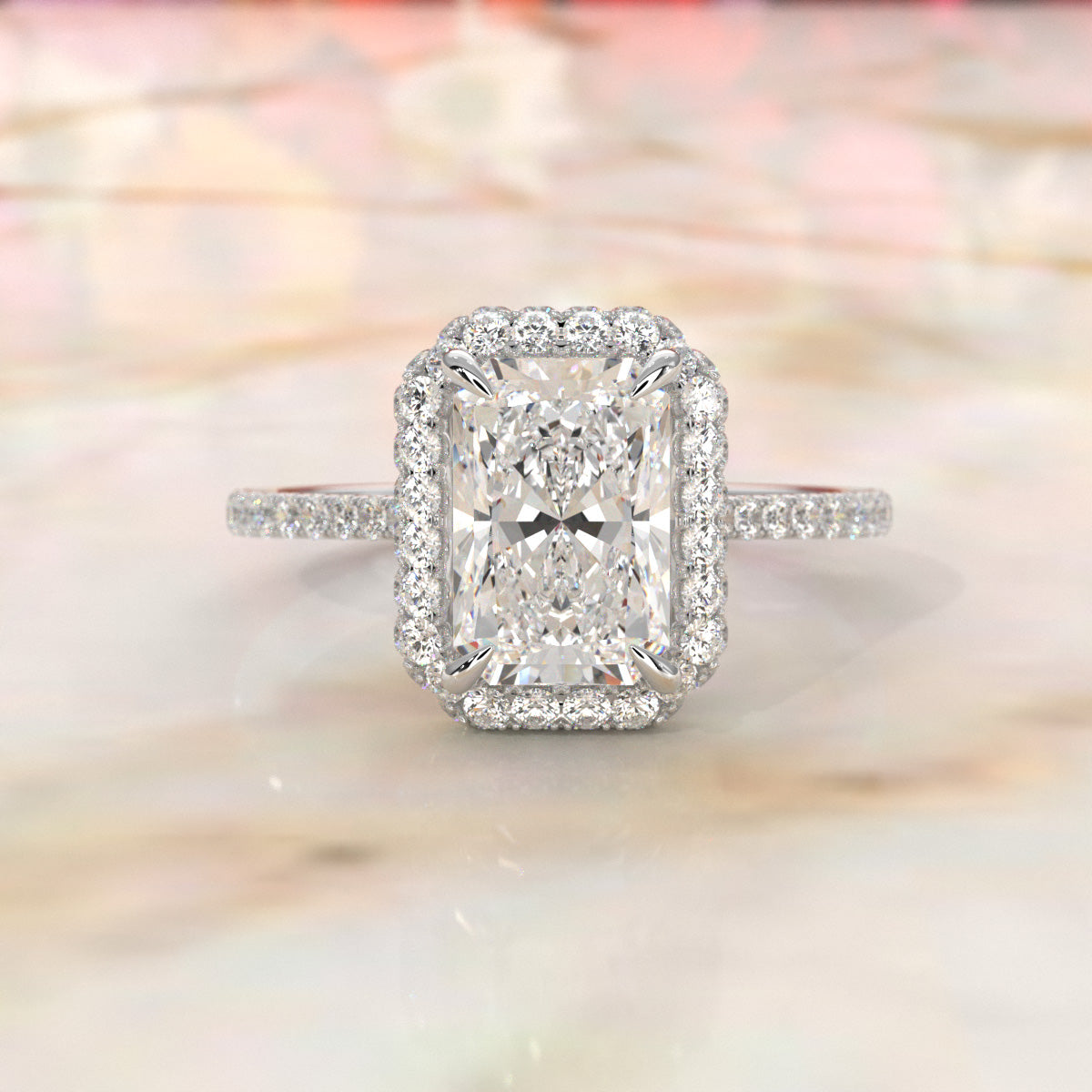 Double Halo Lab Grown Diamond Engagement Ring IGI Certified 2.53 Ctw.